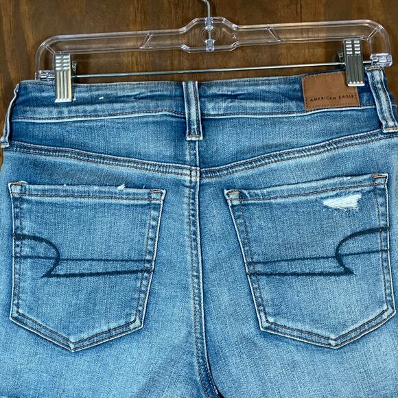 American Eagle Outfitters Womens Shorts Blue Denim Midi Distressed Stretch 4 - Picture 10 of 11